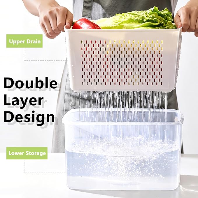 5 Pack Fruit Storage Containers for Fridge,Produce Container for Fridge with Removable Colanders,Leakproof Refrigerator Organizers and Storage for Produce Berry Vegetable Salad Meat Food Keep Fresh - Image 3