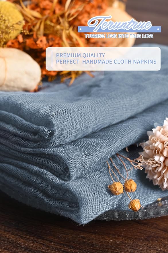 100 Pieces Cloth Napkins Dusty Blue Dinner Cheesecloth Napkins for Wedding,Wrinkled Cloth Napkins Bulk for Home Party Rustic Table Decoration, 17 x 17 Inch - Image 4
