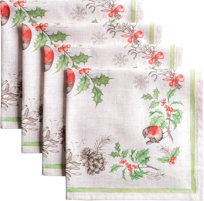 Maison d' Hermine Cloth Napkins Set of 4 Reusable 100% Cotton (20" x 20") | Everyday Square Napkins Cloth Washable Dinner Wedding Restaurant Hotel Kitchen Thanksgiving Christmas - Christmas Dew by MaisondHermine