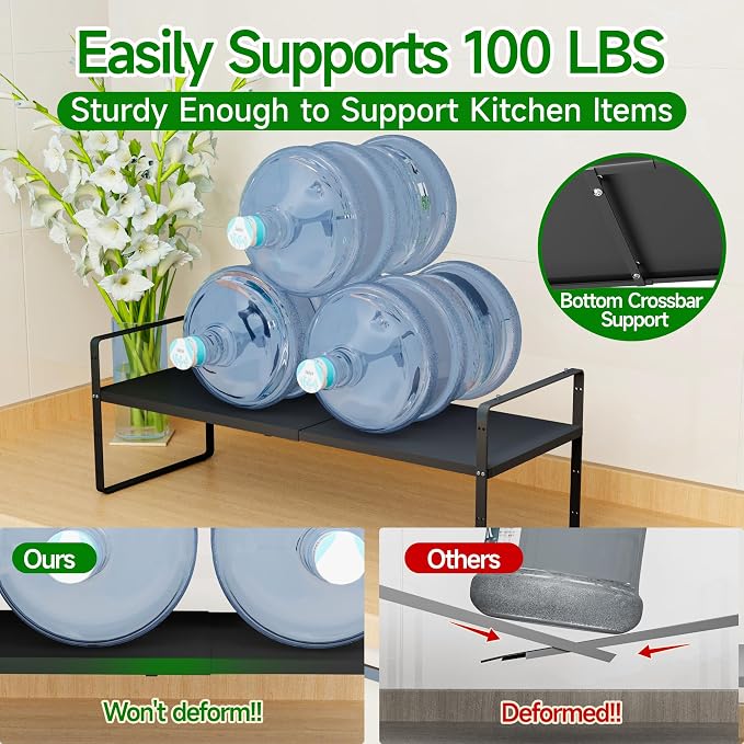 Expandable Adjustable Atackable Kitchen Cabinets Organizer | 80 lb Heavy Duty Metal Pantry Storage Shelves Racks for kitchen, Small Cupboard Organizers with 4 Height Levels - Image 3