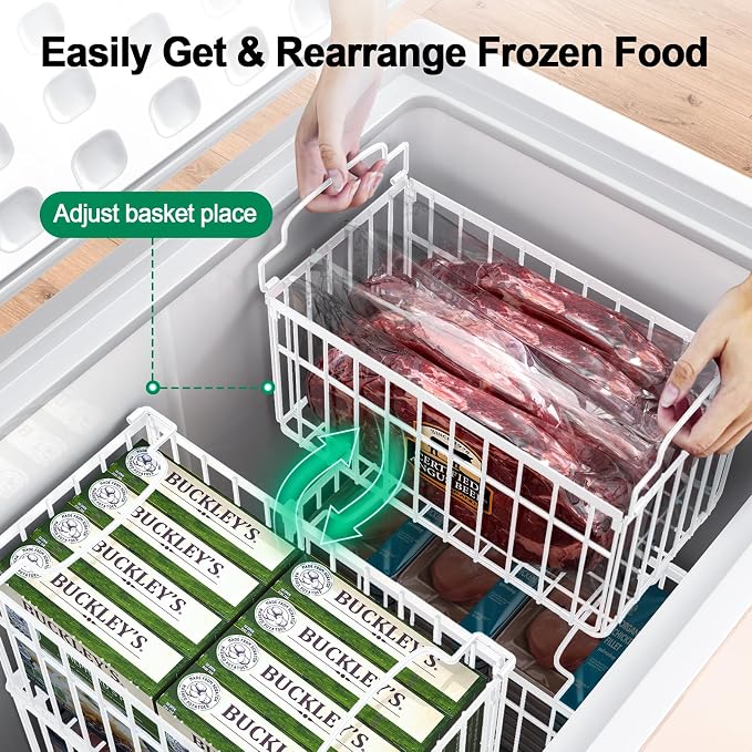 Freezer Organizer Bins, 6 Pack Big Baskets for 5/ 7 Cu.FT Deep Freezer | Stackable Chest Freezer Organizer Bins, Foldable Baskets with Handles, White Storage Container Baskets for Sort Frozen Meats - Image 4