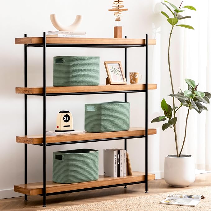 4 Pack Storage Baskets for Organizing, Shelf Baskets with Handles, Green | 14.5"Lx9.8"Wx9"H, Woven Basket, Cotton Rope Basket, Toy Storage, Cube Shelf, Gift Baskets Empty, Home Decor - Image 4