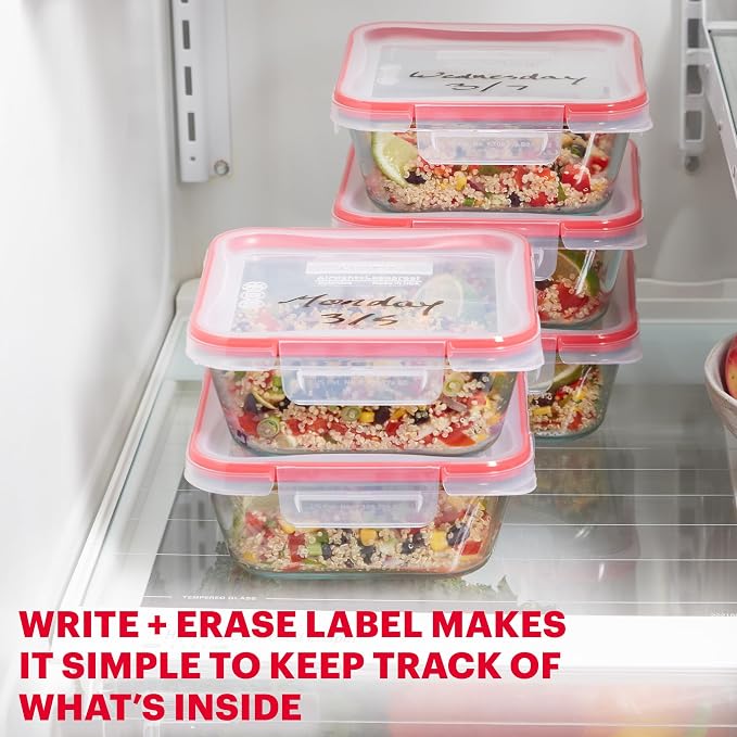 Pyrex Freshlock (5-Pack, 4 Cup) Glass Food Storage Containers Set | Meal prep containers with BPA-free plastic airtight locking lids, freezer, dishwasher, & microwave safe - Image 4