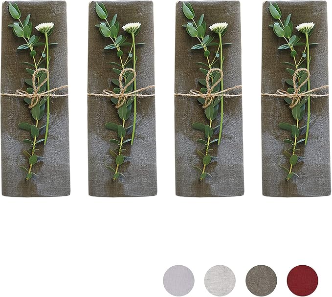 KNOKNO Home Pure Hemp Placemats 18 x 18 Inch Set of 4 Handcrafted with Mitered Corners Natural Fabric,Machine Washable Table Mats for Dining Tables (Moss Green, Napkins | Set of 4) by KNOKNO