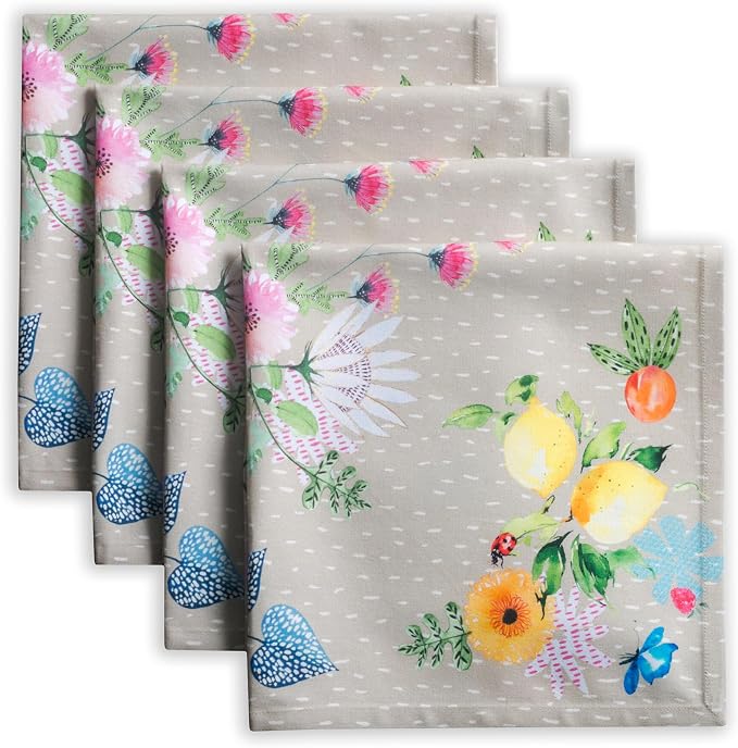 Maison d' Hermine Cloth Napkins Set of 4 Reusable 100% Cotton (20" x 20") | Everyday Square Napkins Cloth Washable Dinner Party Wedding Restaurant Hotel Kitchen Spring Summer - Jardin D'Ete - Fog by MaisondHermine