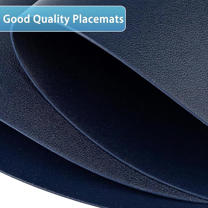 Faux Leather Placemats Set of 12, Wipeable & Washable Table Mats | Waterproof, Heat-Resistant & Easy to Clean Round Place Mats for Dining & Kitchen, 17''x13'', Blue - Image 4