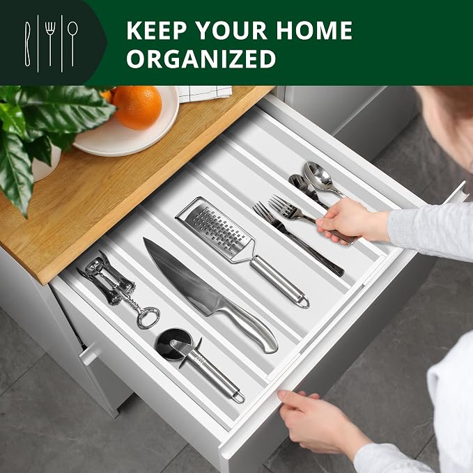 ROYAL CRAFT WOOD Luxury Bamboo Kitchen Drawer Organizer - Silverware Organizer - Utensil Holder and Cutlery Tray with Grooved Drawer Dividers for Flatware and Kitchen Utensils (5 Slot, White) - Image 3