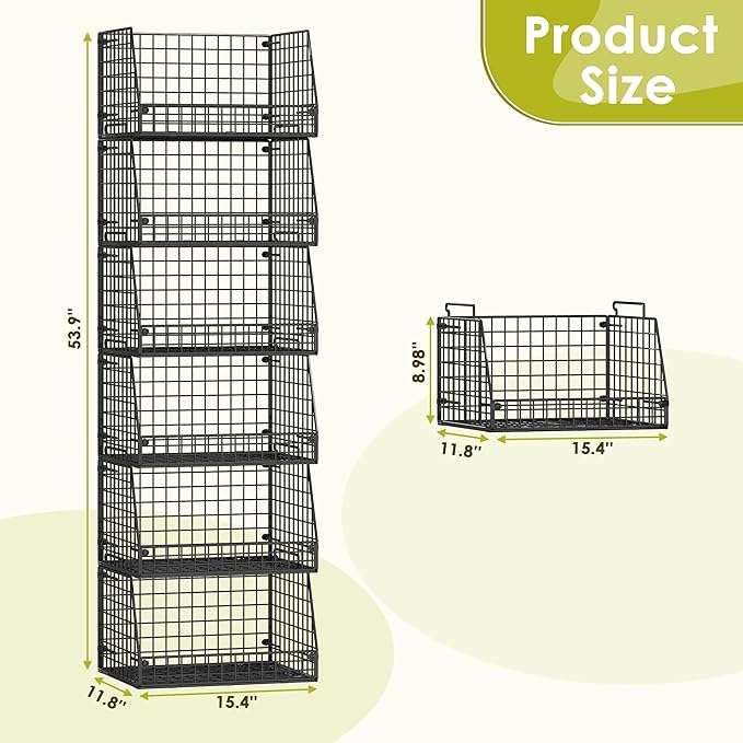 Jakyitvi 6 Pack Stackable Wire Baskets for Pantry,6 Pank Metal Pantry Organizer Storage Bins for Kitchen Snack, Fruit, Potato, Onion & Vegetable Storage, Wire Baskets for Pantry Organization - Image 3
