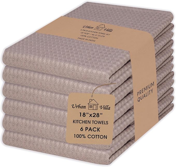 Urban Villa Kitchen Towels Cotton Dish Towels 20”x30” (Set of 6) Tan by CottonTrends