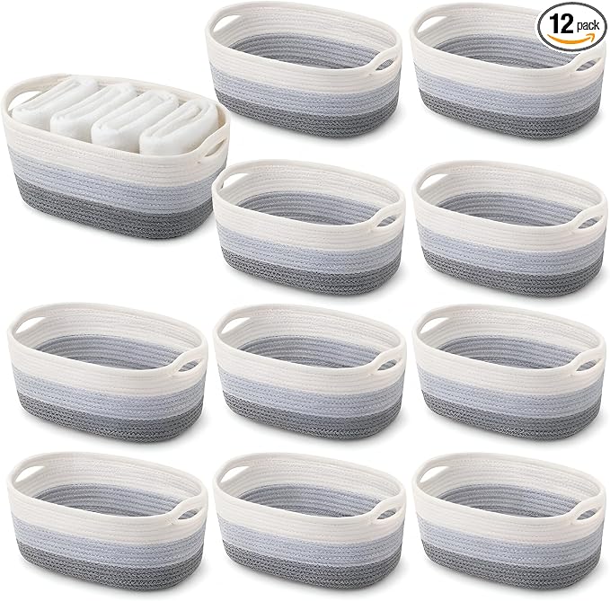 12 Pack Small Storage Baskets for Organizing, Woven Rope Bins,Gray by Unknown