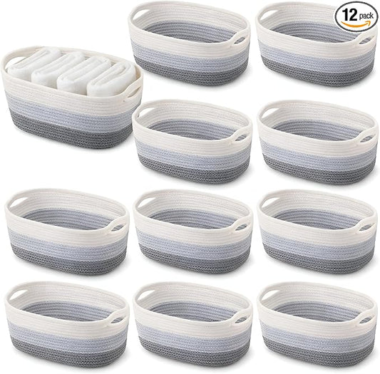 12 Pack Small Storage Baskets for Organizing, Woven Rope Bins,Gray by Unknown