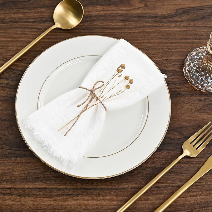 60 Pack White Cloth Napkins Cotton Linen Napkin 16 x 16 Inch White Napkins Cloth Handmade with Fringe Soft Washable Rustic Dinner Napkin Cloths for Wedding Party Dinner Table - Image 3