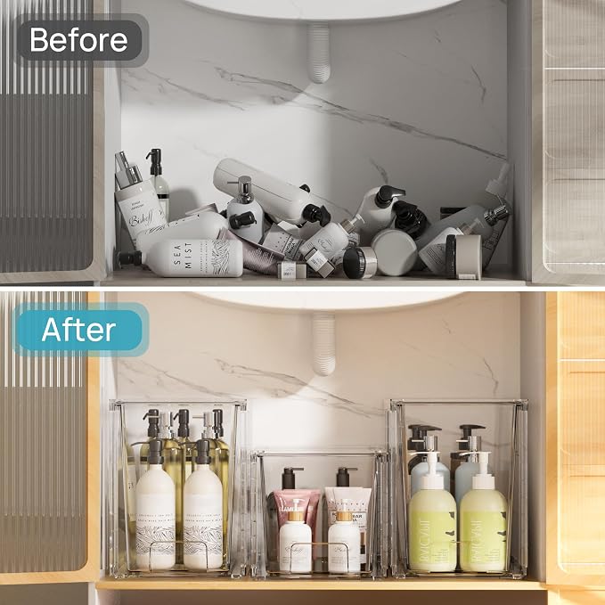 Vtopmart 2 Pack Clear Stackable Storage Drawers,9.7" High Plastic Organizers Bins for Skincare, Bathroom Supplies,Ideal for Cabinet,Undersink,Vanity,Kitchen,Pantry Organization - Image 7