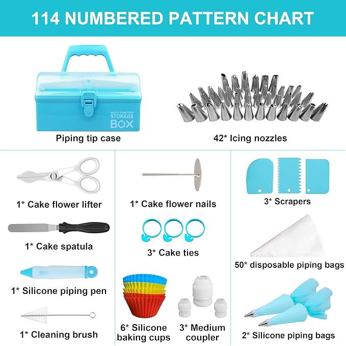 Cake Decorating Tools Piping Bags & Tips Set 115 Pcs, Cake Decorating Kit with 42 Piping Tips,Cake Decorating Supplies with Frosting Tips&Bags Cupcake Cookie Decorating Supplies Gifts for Kids - Image 6