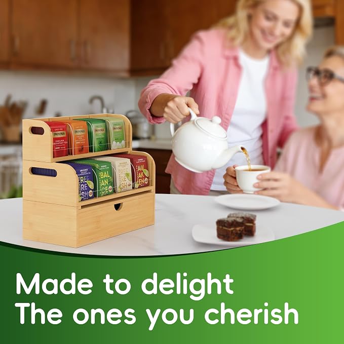 Bamboo Tea Organizer – Stackable Collection (2Tier w/Drawer) - Image 4