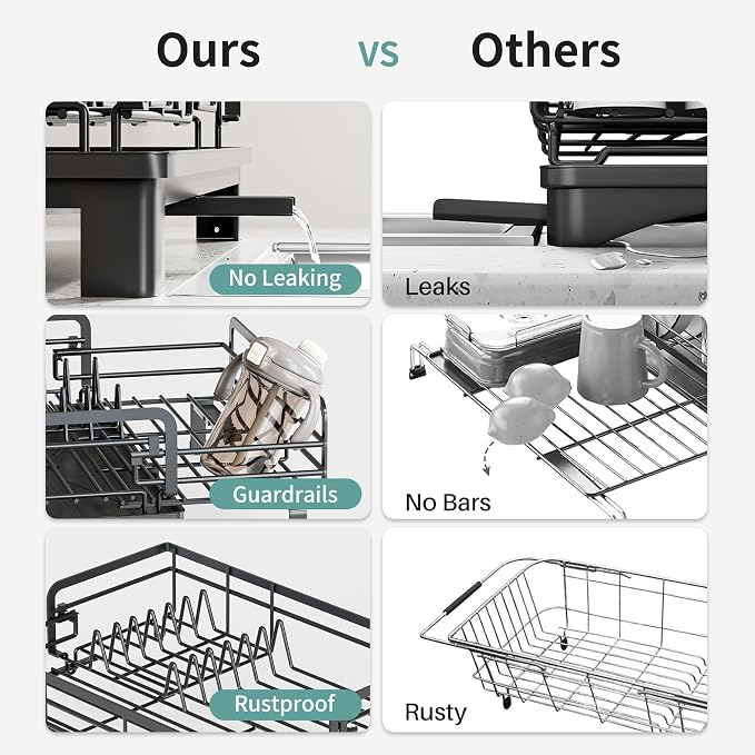 Small Dish Drying Rack - Extendable Dish Rack for Kitchen Counter, Rustproof Dish Drainers with Utensil Holder, Perfect for Apartments, RVs and Small Spaces,16.5" D x 7.5"-12.5" W x 6.5" H - Image 7