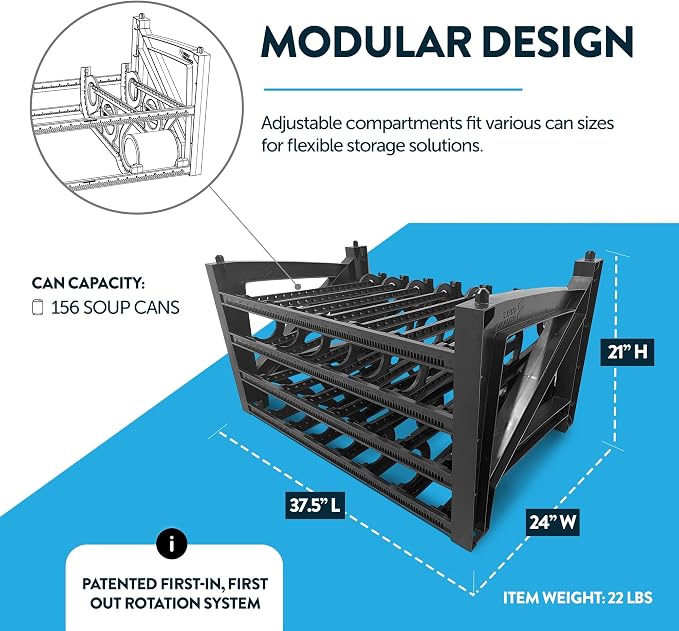 Cansolidator Max Small - 1-Pack Can Organizer for Pantry, Stackable Soda Can Storage for Kitchen, Holds 156 Cans of Food or Soda - Image 4