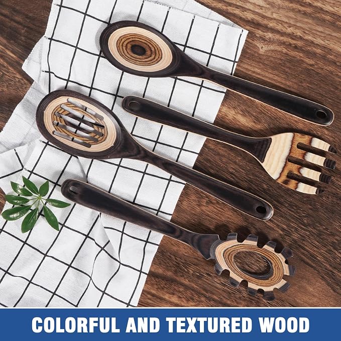 MYRAINBOW Wooden Spoons for Cooking, 7 Piece Pakkawood Kitchen Utensils Set with Spatulas, Spoons, Ladles, and Turner for Mixing, Serving & Cooking - Image 4