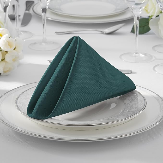 Lann's Linens Set of 12 Cloth Dinner Napkins, 20-inch Polyester Napkins, Washable and Reusable Fabric for Wedding, Hotel, Restaurant - Hunter Green - Image 7