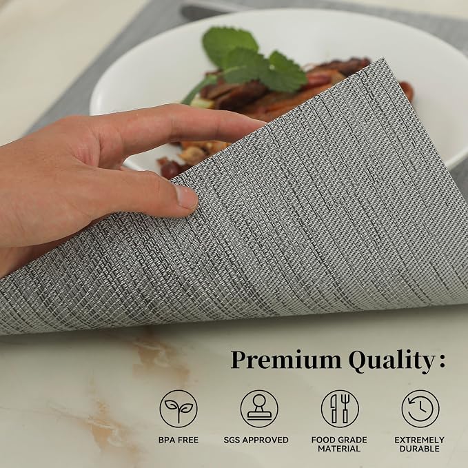 Leetaltree Grey Placemats, Heat Resistant Non-Slip Place mats for Dining Table, Washable Durable PVC Vinyl Woven Table Mats (Set of 24) - Image 2