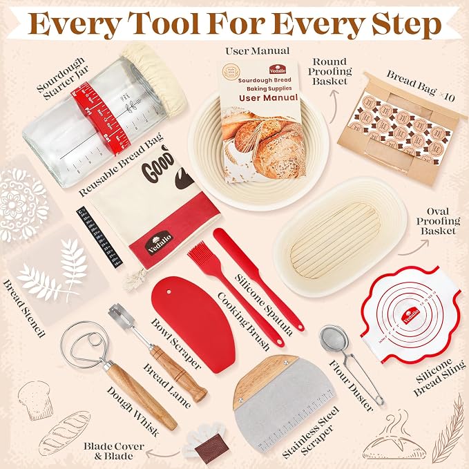Sourdough Starter Kit, Sourdough Bread Baking Supplies, Sourdough Kit Home and Kitchen, Sour Dough Starter Kits, Sourdough Jar, Bread Proofing Basket, Sourdough Bread Basket, Sour Dough Kit Tools - Image 2