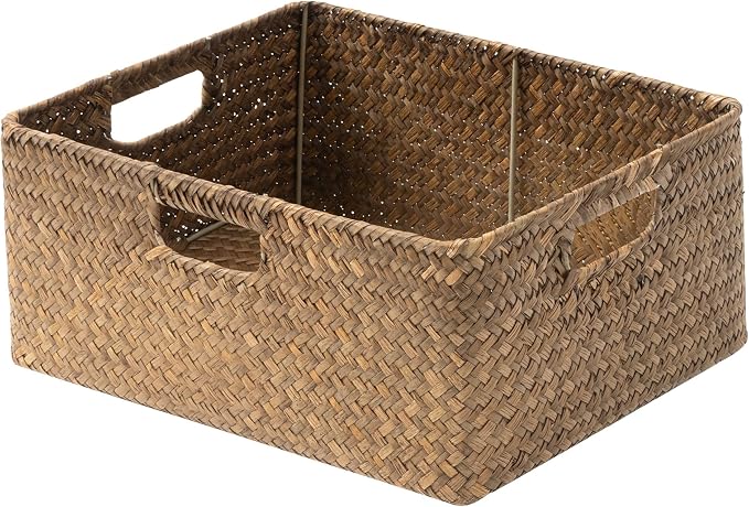 StorageWorks Large Wicker Baskets for Storage, Woven Baskets for Storage | Seagrass, Pantry Shelves, Kitchen Closet, Laundry, Bathroom, Table, Decorative, Book, Towel, Blanket, Toy, Medium, Handle by StorageWorks