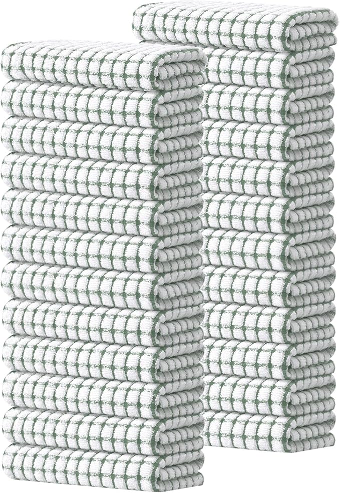 Kitinjoy Cotton 24 Pack Terry Kitchen Towels, Grass Green | 16 x 25 Inches Super Soft and Absorbent Dish Towels, Quick Drying hand towels for kitchen Drying by Kitinjoy