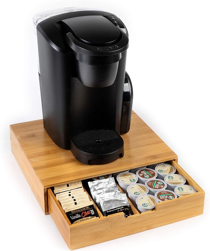 Bamboo Land- Bamboo K Cup Holder, 4 Adjustable Dividers, 36 K Cup Pod Storage, Coffee Pod Drawer, Coffee Pod Holder, Coffee Pod Organizer, Kcup Holder, K Cup Holders for Counter, Coffee Pods Holder by BAMBOOLAND