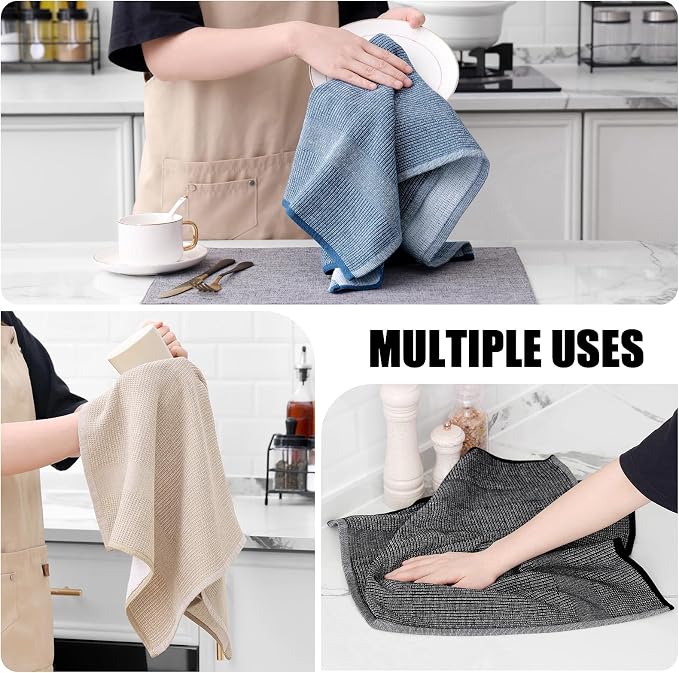 Homaxy 380 GSM Cotton Premium Kitchen Towels 6 Pack, 18"x 28", Mix | Flat and Terry Dish Towels, Highly Absorbent Tea Towel Set with Hanging Loop, Soft Kitchen Hand Towels, Navy/Khaki/Black - Image 4