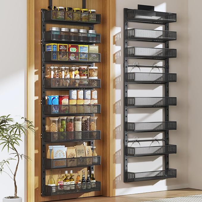 Pantry Door Organizers and Storage, 8-Tier Large Metal Heavy-Duty Frame Over the Door Spice Rack, 2 in 1 Wall-Mounted or Hanging shelf for Kitchen, Bathroom, Laundry Room, Bedroom, Closet &Nursery by DAOTENGQL