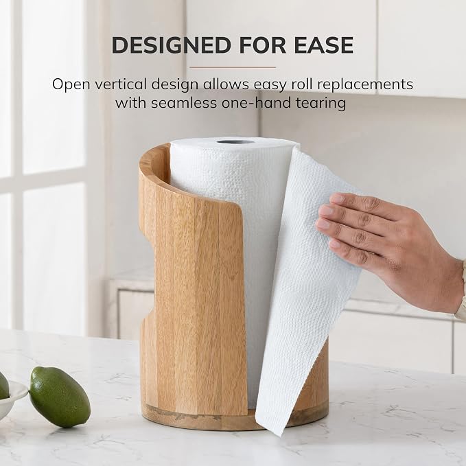 Anji Mountain Wooden Paper Towel Holder with Metal Holder, Holder Stand for Kitchen Roll Organizer & Kitchen Dining Table Home Décor, Countertop Fits Jumbo & Mega Rolls - Mango/Gold, Arc Hold - Image 5