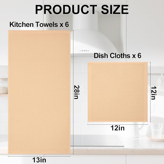 Homaxy 12 Pack 100% Cotton Kitchen Towels and Dishcloths Set, Apricot | 12 x 12 Inches and 13 x 28 Inches Kitchen Towels Set, Ultra Soft Absorbent Dish Cloths for Washing Dishes - Image 4