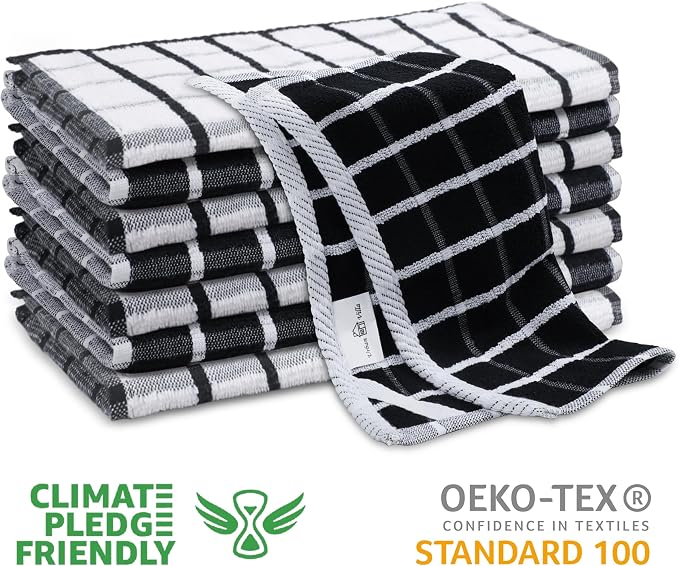 Urban Villa Kitchen Towels Cotton Dish Towels 12”x12” (Set of 6) Black White - Image 2