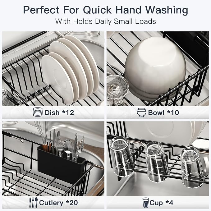 Dish Drying Rack Over The Sink with Utensil Holder, Drainboard | Expandable Stainless Steel Dish Drainer for Small Kitchen, Apartment, RV, Counter Space Saving, Perfect Fit, Rustproof - Image 7