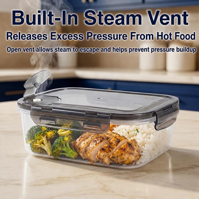 BPA-Free Plastic Airtight Food Storage Containers with Vented Lids, 2-Pack (5.9 Cups Each) for Meal Prep and Leftovers - Image 2