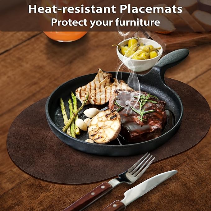 ADRIMER Placemats, Heat Resistant Oval Placemats Set of 4 Washable 12 x 17 Inch, Waterproof Table Mats, Wipeable Pu Place Mats for Kitchen, Dining Room, Coffee - Image 3