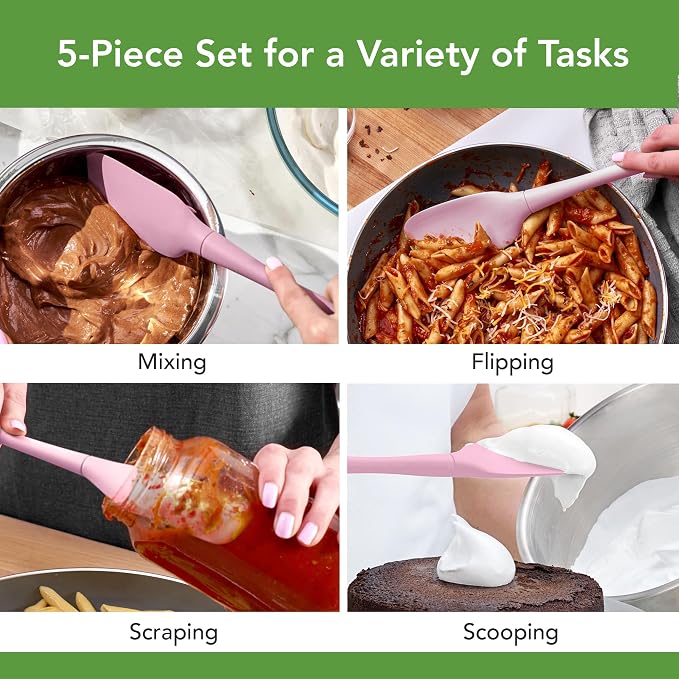 Tovolo Flex Core 5 Piece Silicone Spatula Set Heat Resistant All Silicone Utensils Include Non Stick Spatula Spoonula Jar Scraper, Dishwasher Safe BPA Free Spatulas for Baking Mixing, Pink Sorbet - Image 2