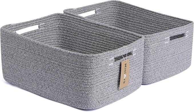 MiniArk Large Storage Baskets for Shelves, 17 x 13 x 7.5” Closet Organizers Bins for Clothes Blanket Towels, Baby Nursery, Toy Baskets Box, Woven Rope Baskets, 2 Packs Mixed Grey by MiniArkStorageBasketsHome