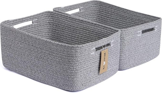 MiniArk Large Storage Baskets for Shelves, 17 x 13 x 7.5” Closet Organizers Bins for Clothes Blanket Towels, Baby Nursery, Toy Baskets Box, Woven Rope Baskets, 2 Packs Mixed Grey by MiniArkStorageBasketsHome