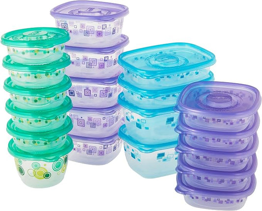 Glad GladWare MatchWare Large Variety Pack Food Storage Containers with Color Coded Lids,No BPA Reusable Plastic for Lunches and Leftovers, Microwave Dishwasher Safe, 20 Count - 40 Piece Set | Color-coded lids, BPA-free reusable plastic, microwave and ... by GladTrashFoodStorage