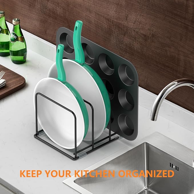 Kitchen Cabinet Organizer - Steel Cookware Rack, Divided Holder with 3 Slots for Skillets, Baking Tray and Chopping Board - Pan Storage (2.2 Inch Width Slots) - Image 5