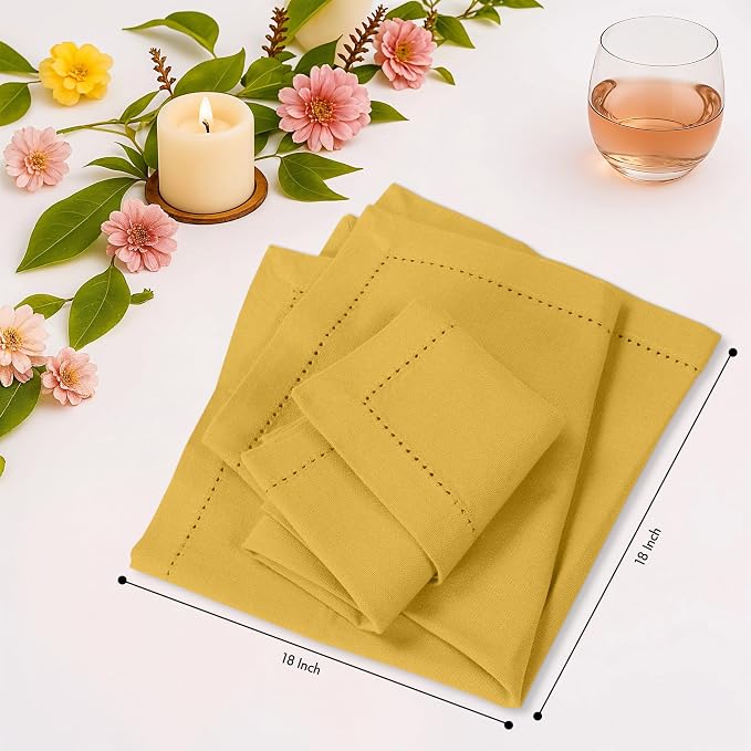 Ruvanti Cloth Napkins Set of 12, 100% Cotton High GSM 18x18 Inches, Hem Stitched Corners, Soft, Washable, Durable & Absorbent, Perfect for Parties, Christmas, Thanksgiving Dinners – Spicy Mustard - Image 7