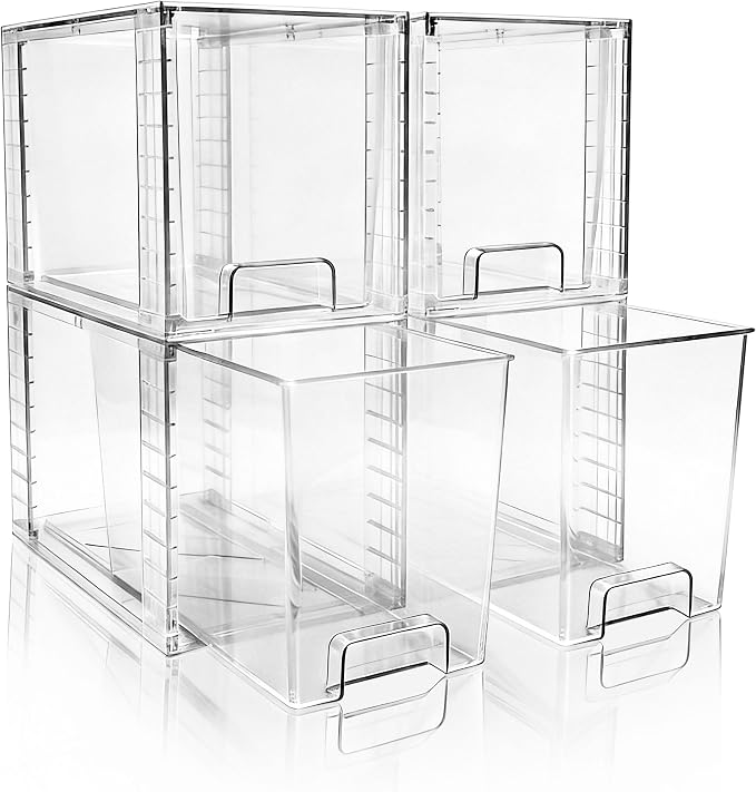 High Clear Stackable Storage Drawers(4 Pack), High-strength Plastic Organizer Bins with Handles for Skincare Bathroom Cabinet Vanity Undersink Kitchen Pantry BPA-Free Storage Containers by XWYWX