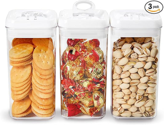 Felli Flip Tite Food Storage Container with Lid Airtight 4" Ring Seal Flip Top, Stackable Acrylic Canister Jar for Pantry Kitchen Counter, Snack Coffee Bean Granola Pet Treats Cracker Holder (1.2 L) by Felli