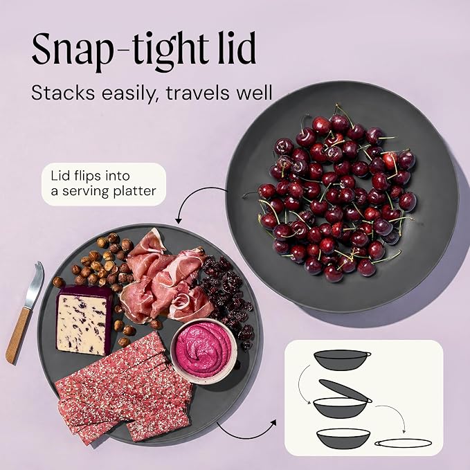 Large Serving Bowl with Lid - Certified Recycled Food-Safe Plastic, BPA-Free, Dishwasher, Microwave, Fridge and Freezer Safe | 4.96qt | Pepper - Image 3