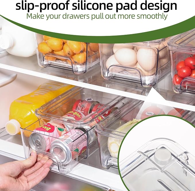 Large Fridge Organizer Drawers, 4 Pack Clear Pull-Out Refrigerator Organizer Bins, Stackable Fruit and Vegetable Storage Containers for Kitchen, Refrigerator, Pantry - Image 6
