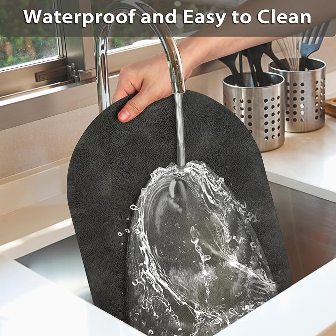 ADRIMER Placemats, Heat Resistant Oval Placemats Set of 4 Washable 12 x 17 Inch, Waterproof Table Mats, Wipeable Pu Place Mats for Kitchen, Dark Grey - Image 4