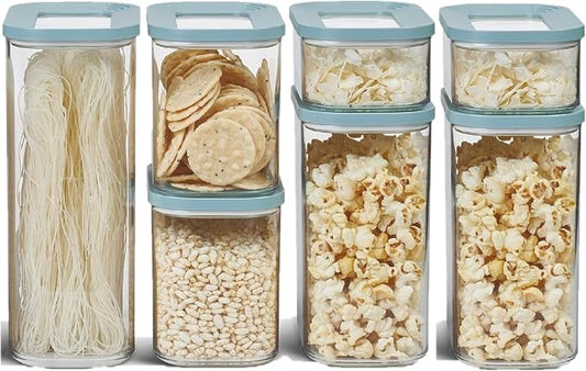 Mepal 7-Piece Set Storage Jars with Lids - Rectangular Food Container - Kitchen Organiser Made of Plastic - Storage Container Airtight | 1 x 2000 ml - 2 x 425 ml, 1000 ml & 1500 ml | Nordic Green by MEPAL
