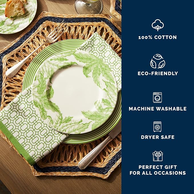 Newport Green Dinner Napkins Set of 4 | 100% Cotton Cloth Set for Entertaining or Everyday Table | Perfect for Wedding, Birthday, Christmas Green and White, 22 Inch Square - Image 3