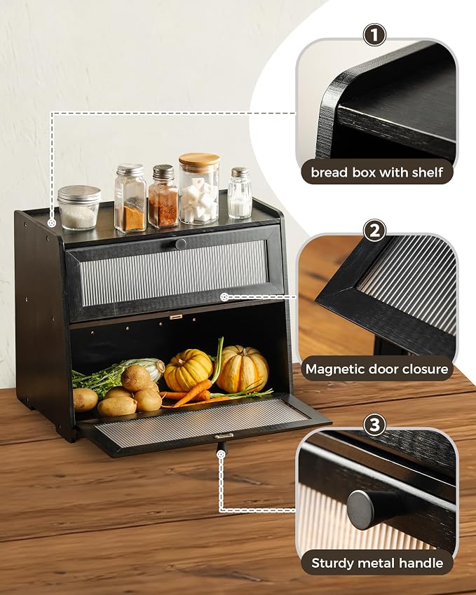 Double layer Bread Box for Kitchen Countertop Vitamin Bottle Storage Supplement Bottle Organizer Vitamin Organizer(Black) - Image 4